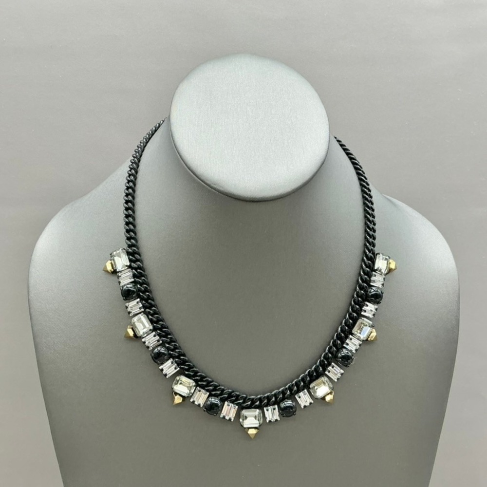 Juicy Couture Necklace Black Chain Crystal Gold Tone Statement Bib 18-20 In